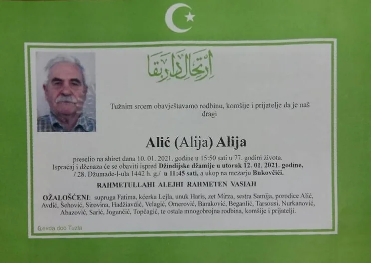 Preminuo je Alić Alija