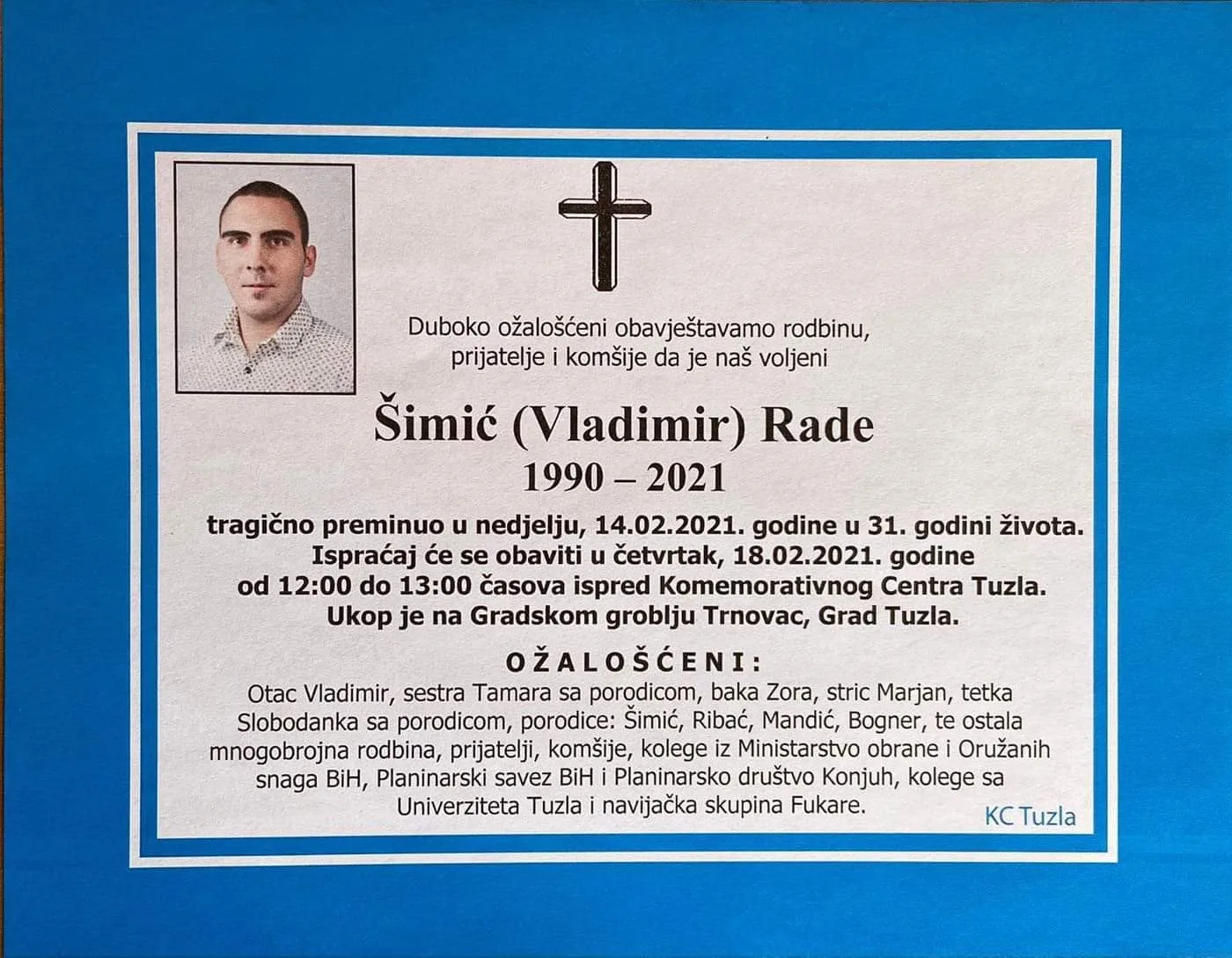 Posljedni ispraćaj Rade Šimića sutra u Tuzli