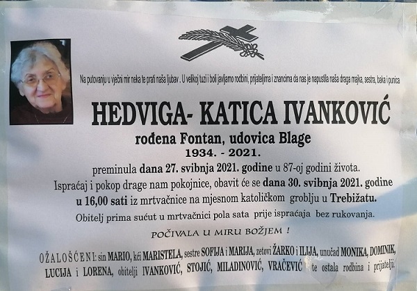 Preminula je Hedviga-Katica Ivanković