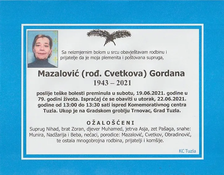 Preminula je Gordana Mazalović