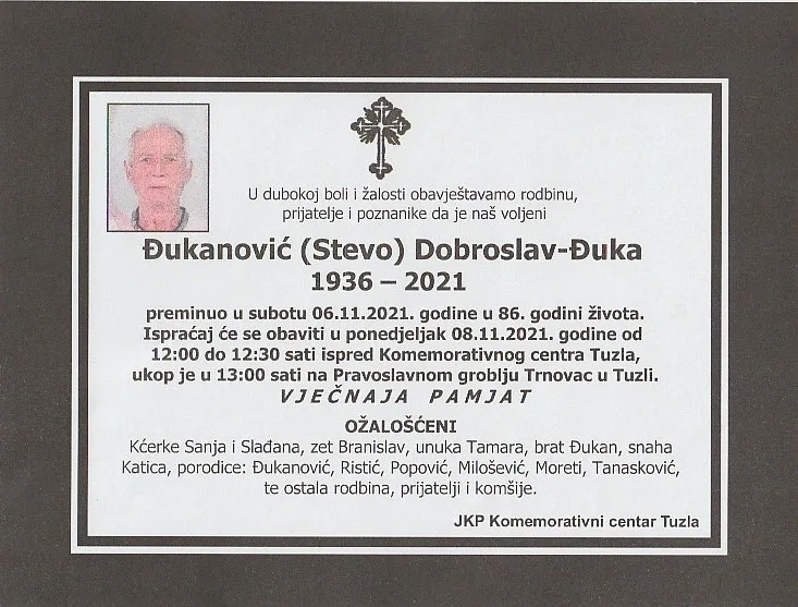 Preminuo je Dobroslav Đukanović Đuka