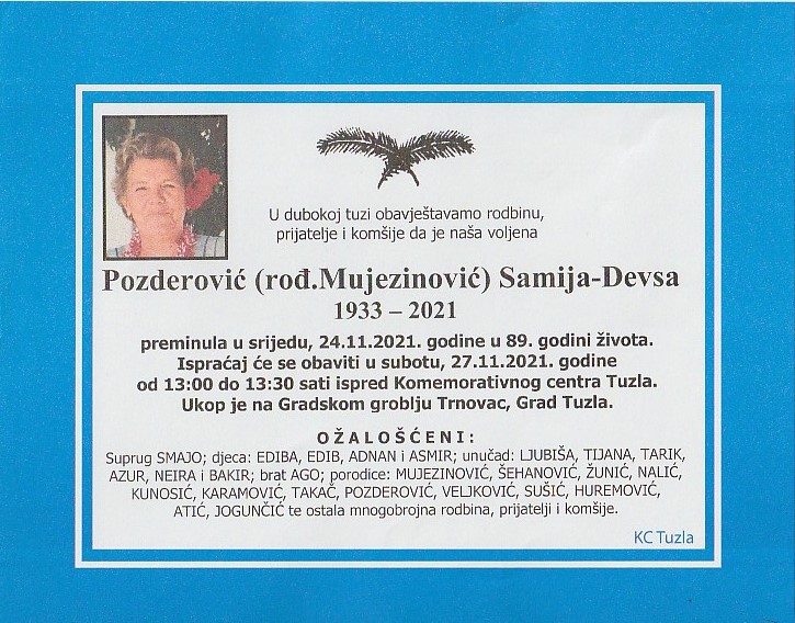 Preminula je Samija Pozderović Devsa