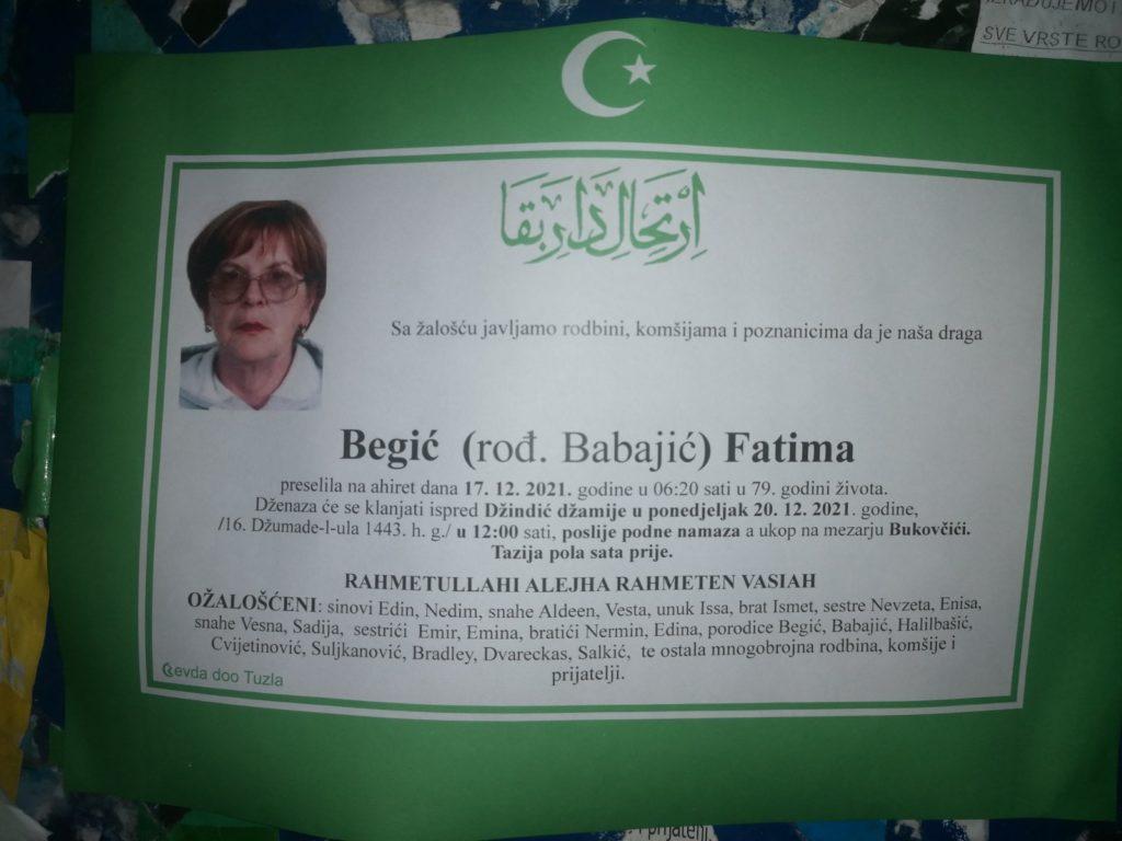 Preminula je Fatima Begić