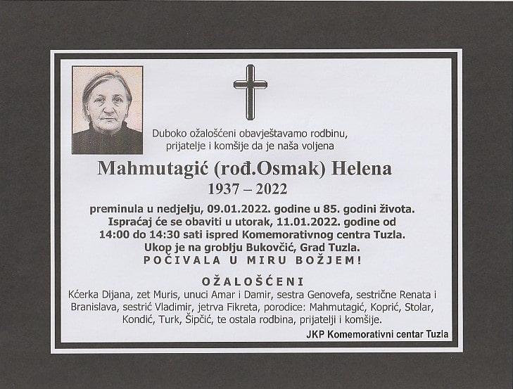 Preminula je Helena Mahmutagić