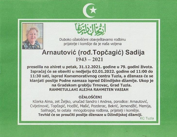 Preminula je Sadija Arnautović
