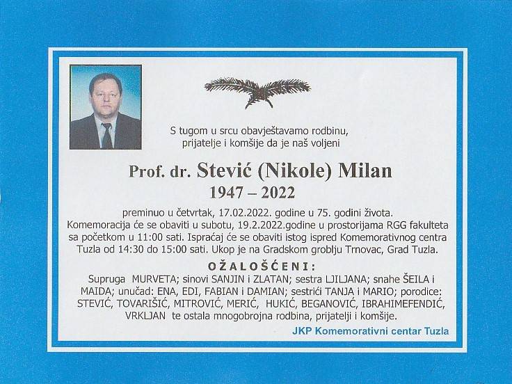 preminuo je prof.dr. milan stević