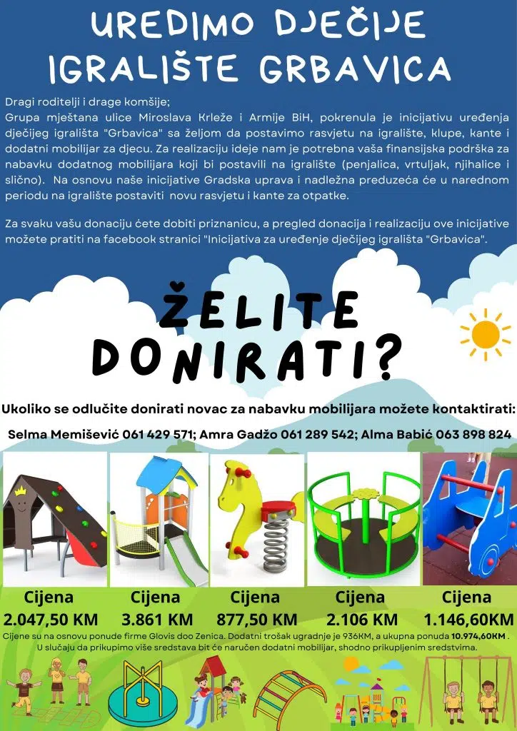 Donirajte za dječije igralište “Grbavica” – za sadašnje i buduće generacije