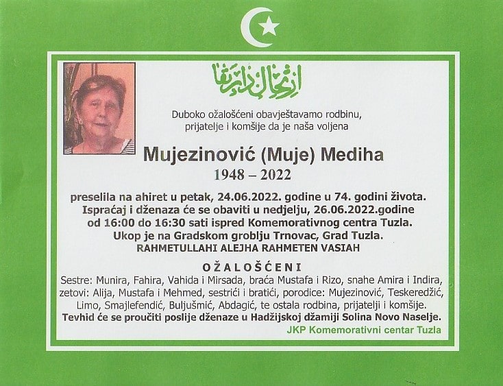 preminula je mediha mujezinović