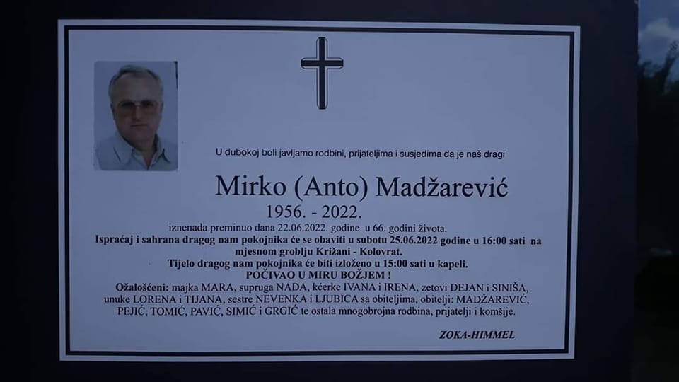 preminuo je mirko madžarević