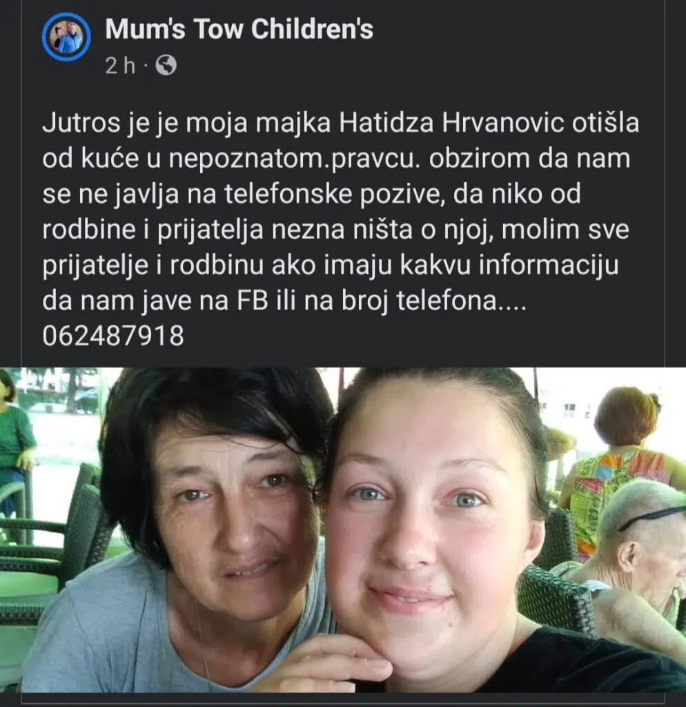 Prijavljen nestanak sugrađanke Hatidže Hrvanović