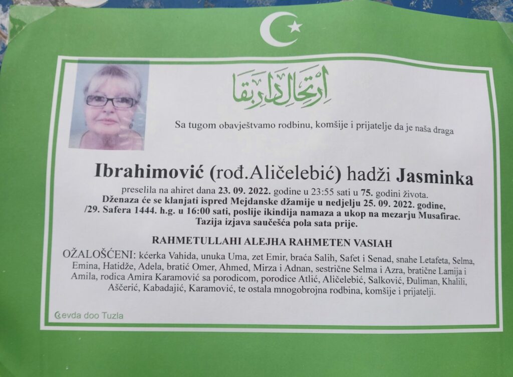 preminula je jasminka ibrahimović
