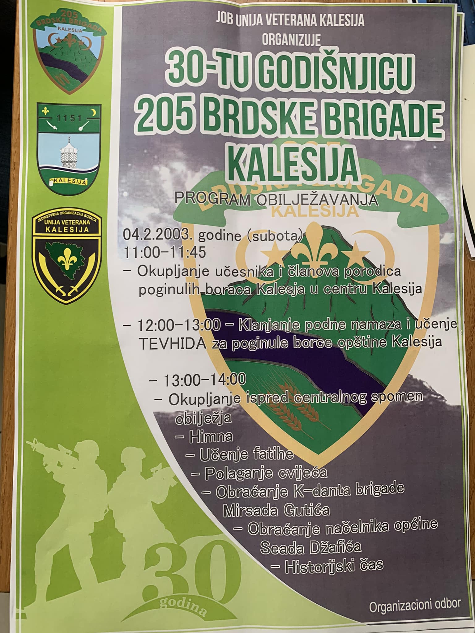 u subotu obilježavanje 30. godišnjice 205. brdske brigade kalesija