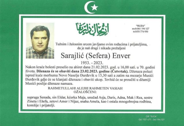 In memoriam: Enver Sarajlić-“Sarajka” |