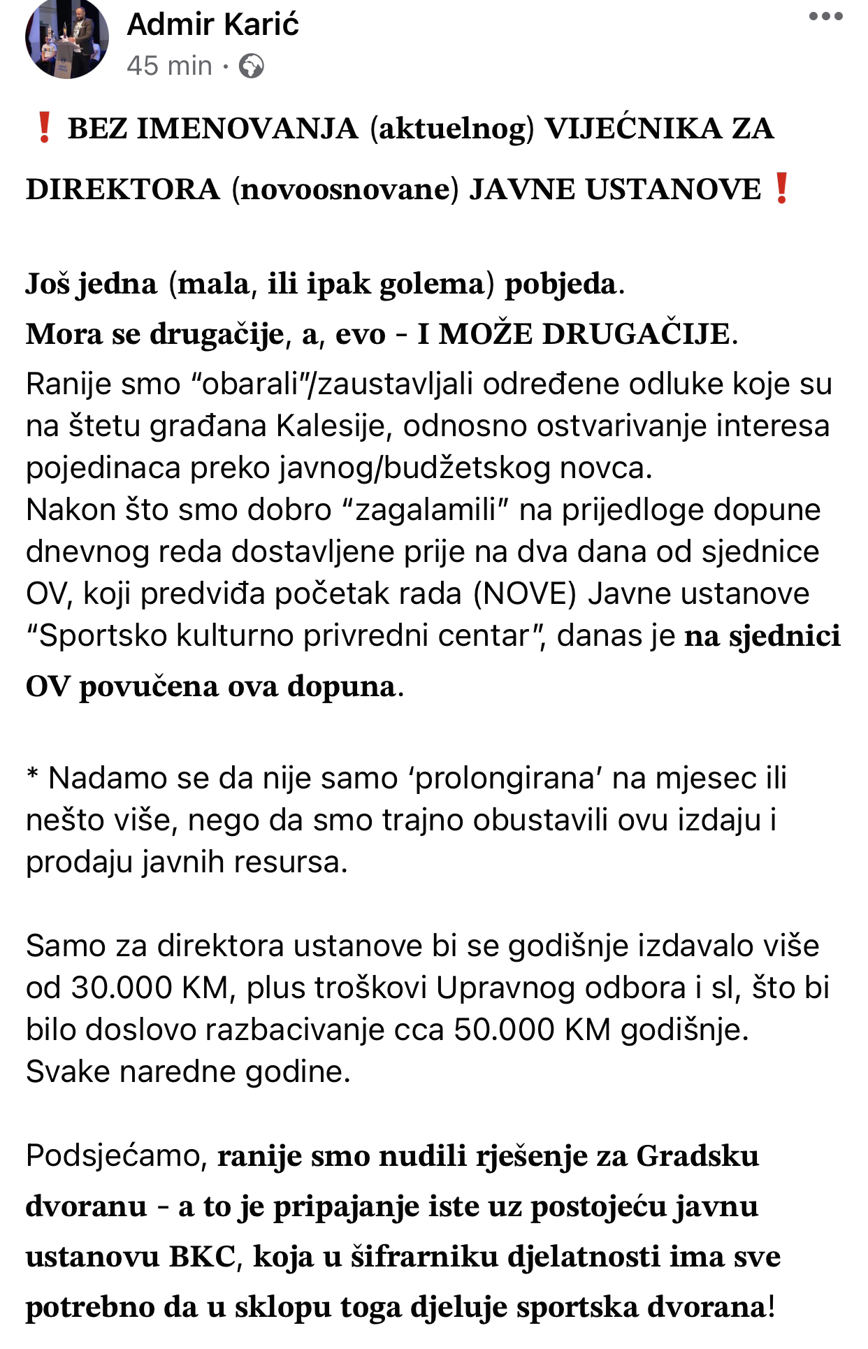 povučen prijedlog: zaustavljeno imenovanje vijećnika za direktora javne ustanove “sportsko kulturno privredni centar” kalesija