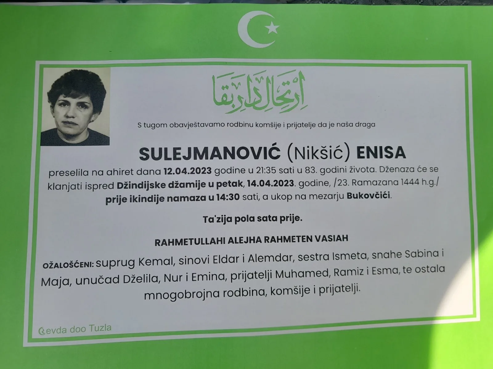 Preminula je Enisa Sulejmanović