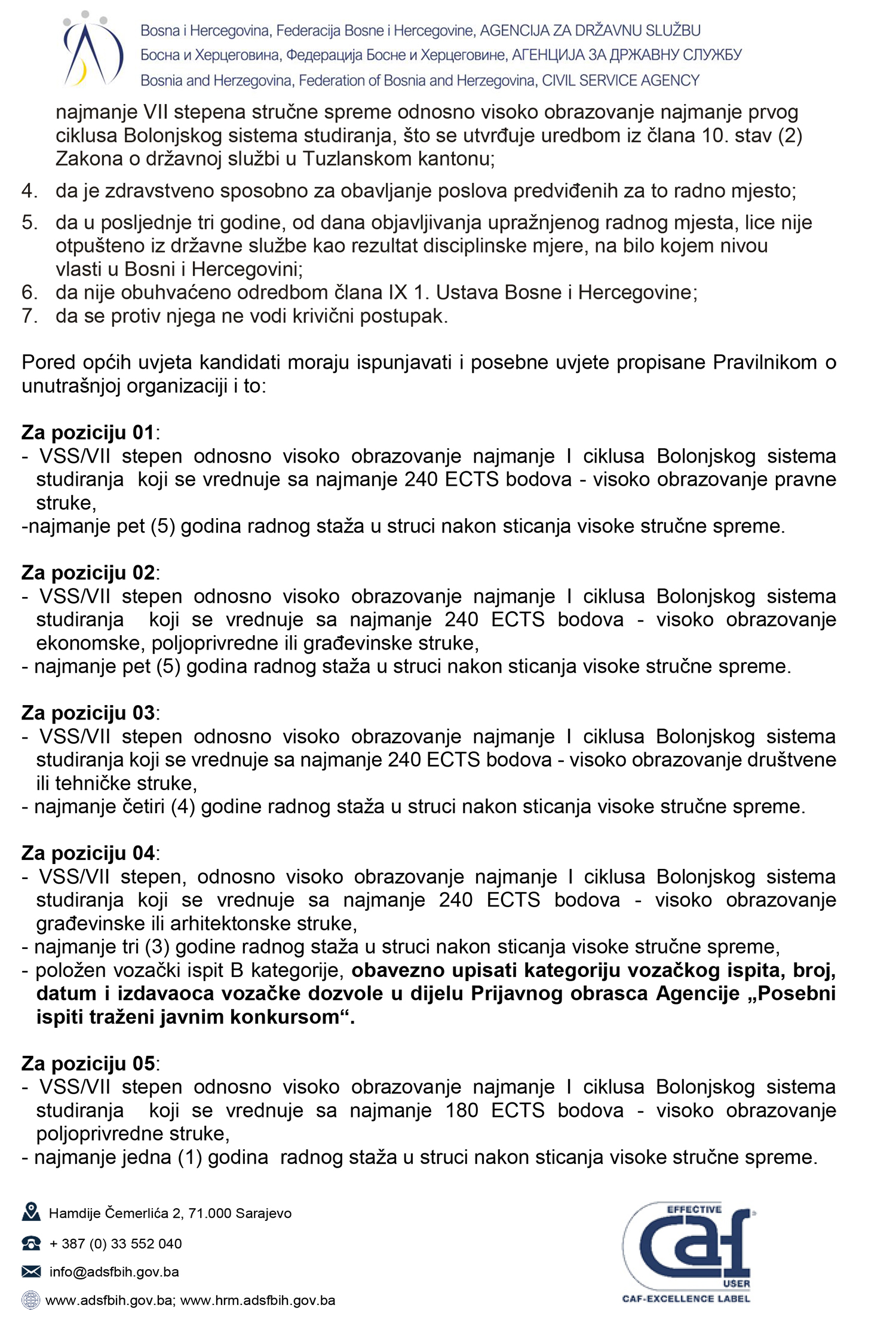 10 radnih mjesta: javni konkurs za popunu radnih mjesta državnih službenika u gradu gradačac