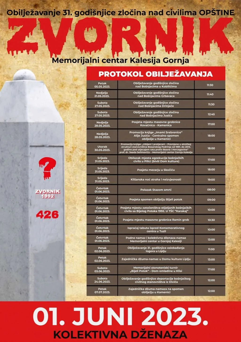 Sutra u Kalesiji Dan žalosti zbog kolektivne dženaze u Memorijalnom centru |