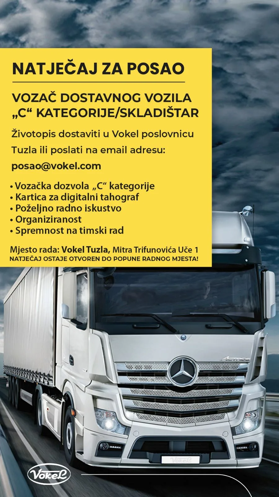 Trebate posao – Vokel zapošljava vozača