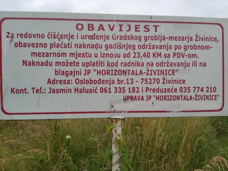 Obavezne uplate za (ne)održavanje gradskog  groblja- mezarja u Živinicama