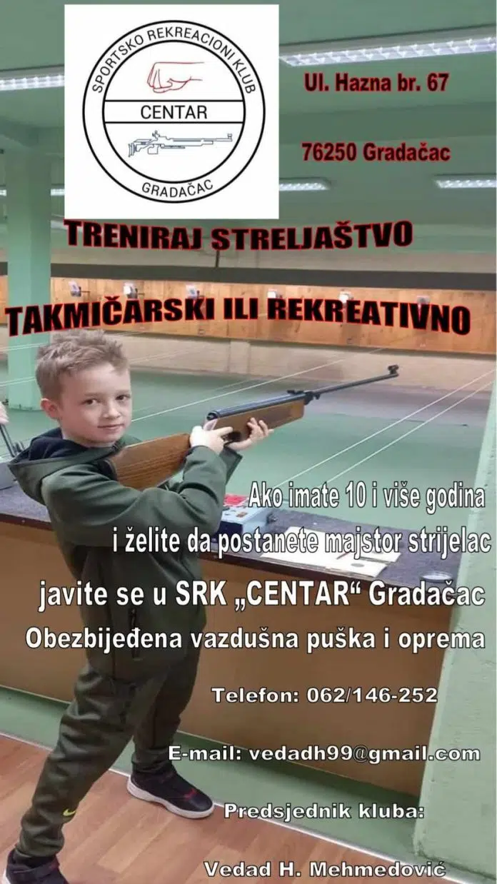 Sportsko rekreacioni klub “Centar” Gradačac vrši upis novih članova u školu streljaštva | Gradačački info portal