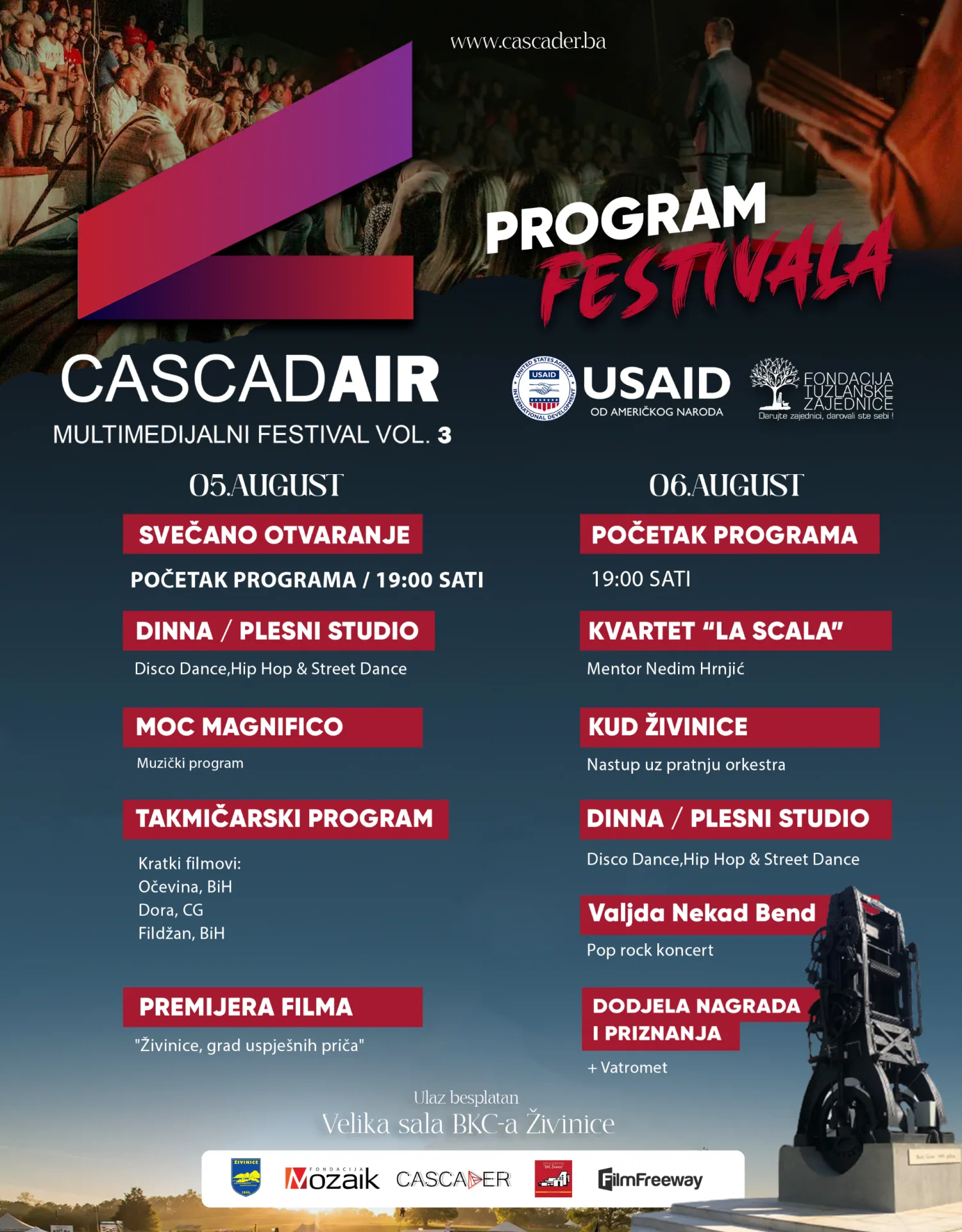 Multimedijalni CascadAir Festival 5. i 6. augusta u Velikoj sali BKC-a Živinice