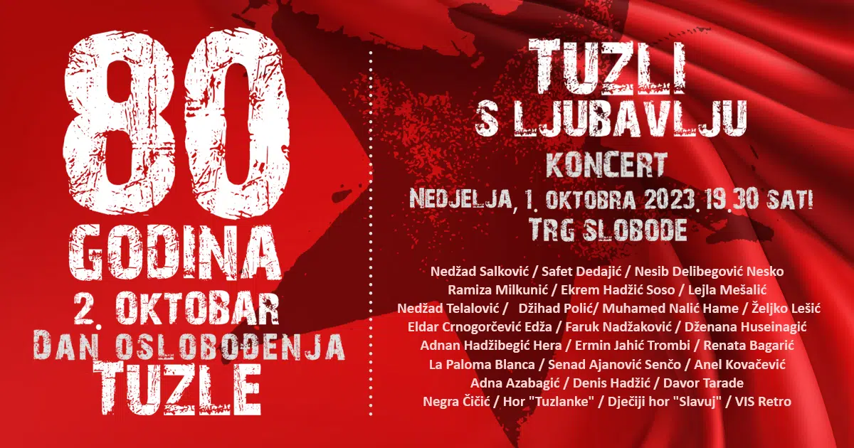 Nedjelja na Trgu Slobode: Pridružite nam se na spektakularnom koncertu ‘Tuzli s ljubavlju’ u čast 80. godišnjice oslobođenja Tuzle!