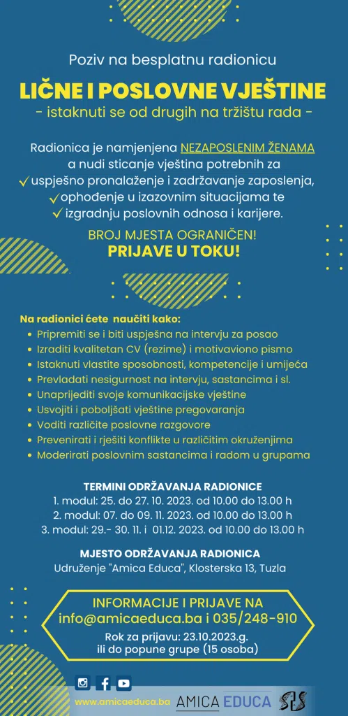 Amica Educa Tuzla: Poziv na besplatnu radionicu