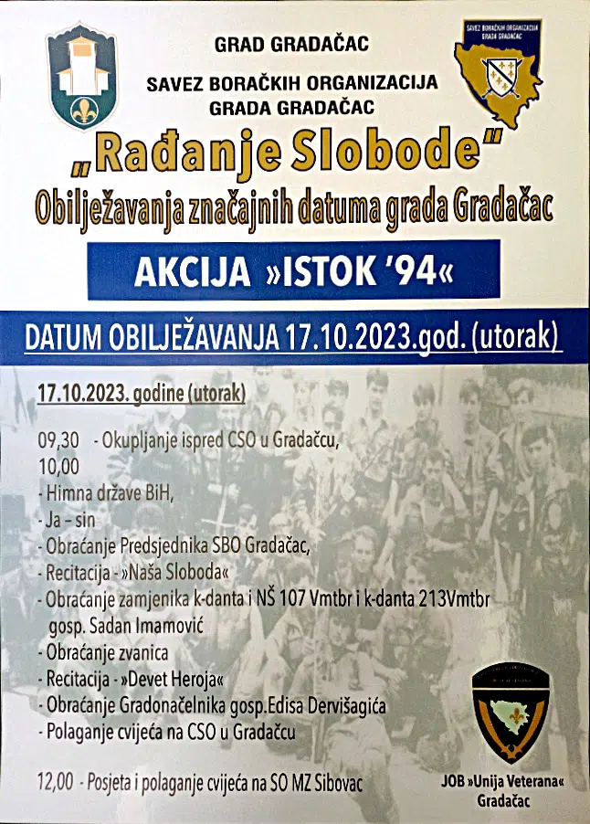 Sutra se obilježava 29. godišnjica oslobodilačke akcije “Istok 94”