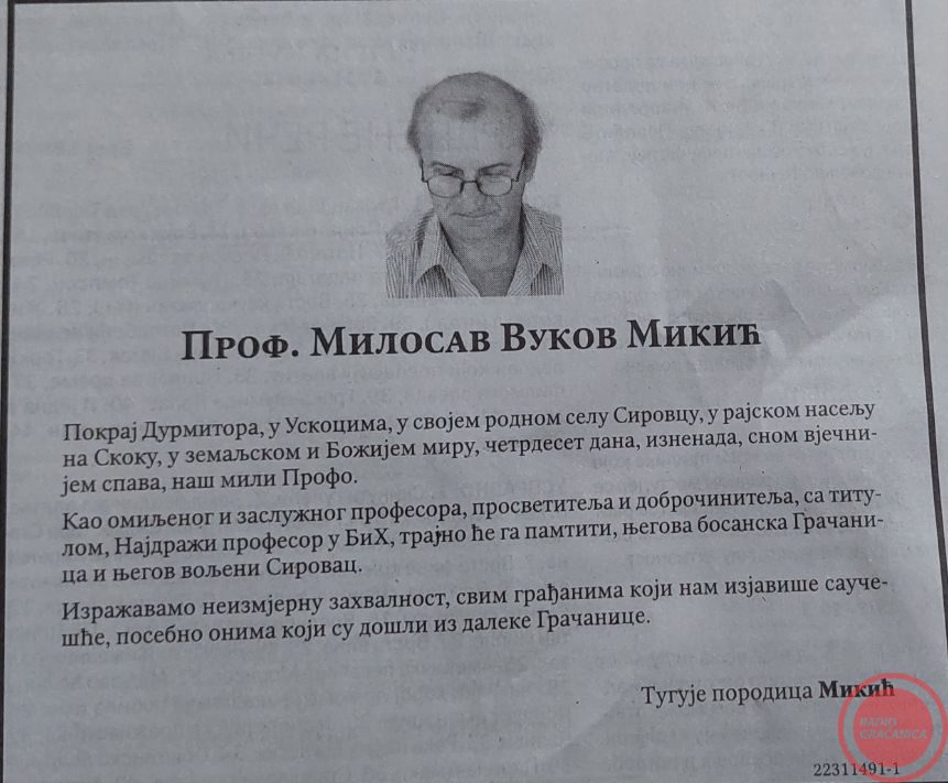 prošlo je 40 dana od smrti milosava mikića, prof.bosanskog jezika i književnosti –