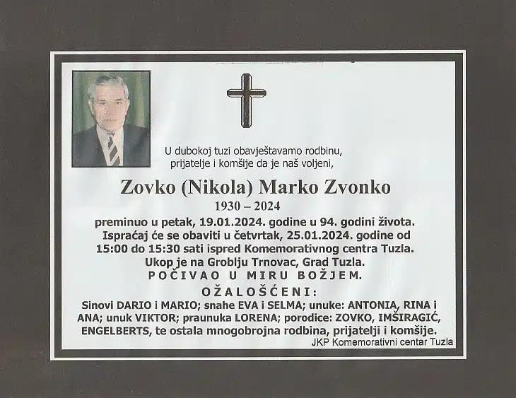 Preminuo je Zovko Marko Zvonko