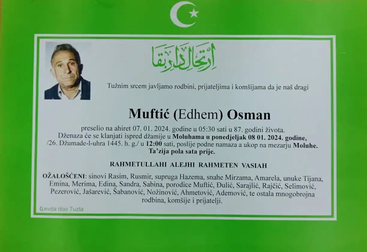 Preminuo je Muftić Osman