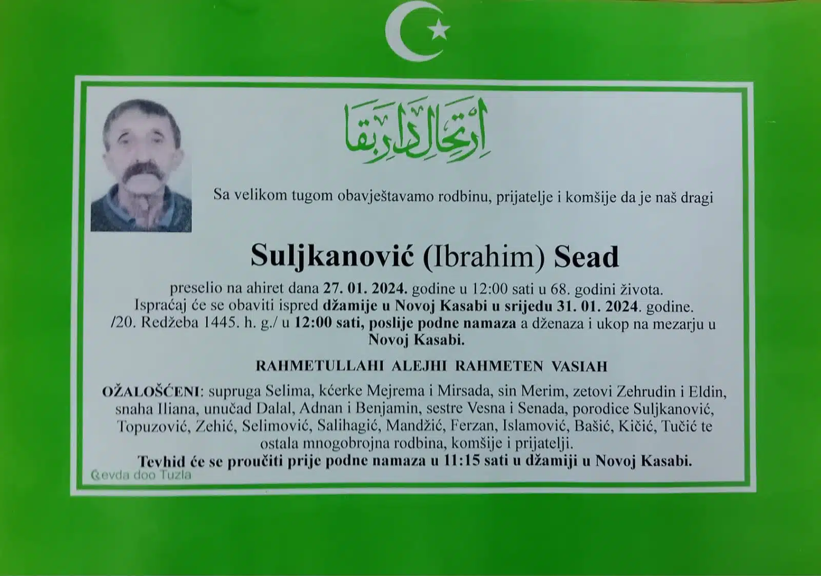 Preminuo je Suljkanović Sead