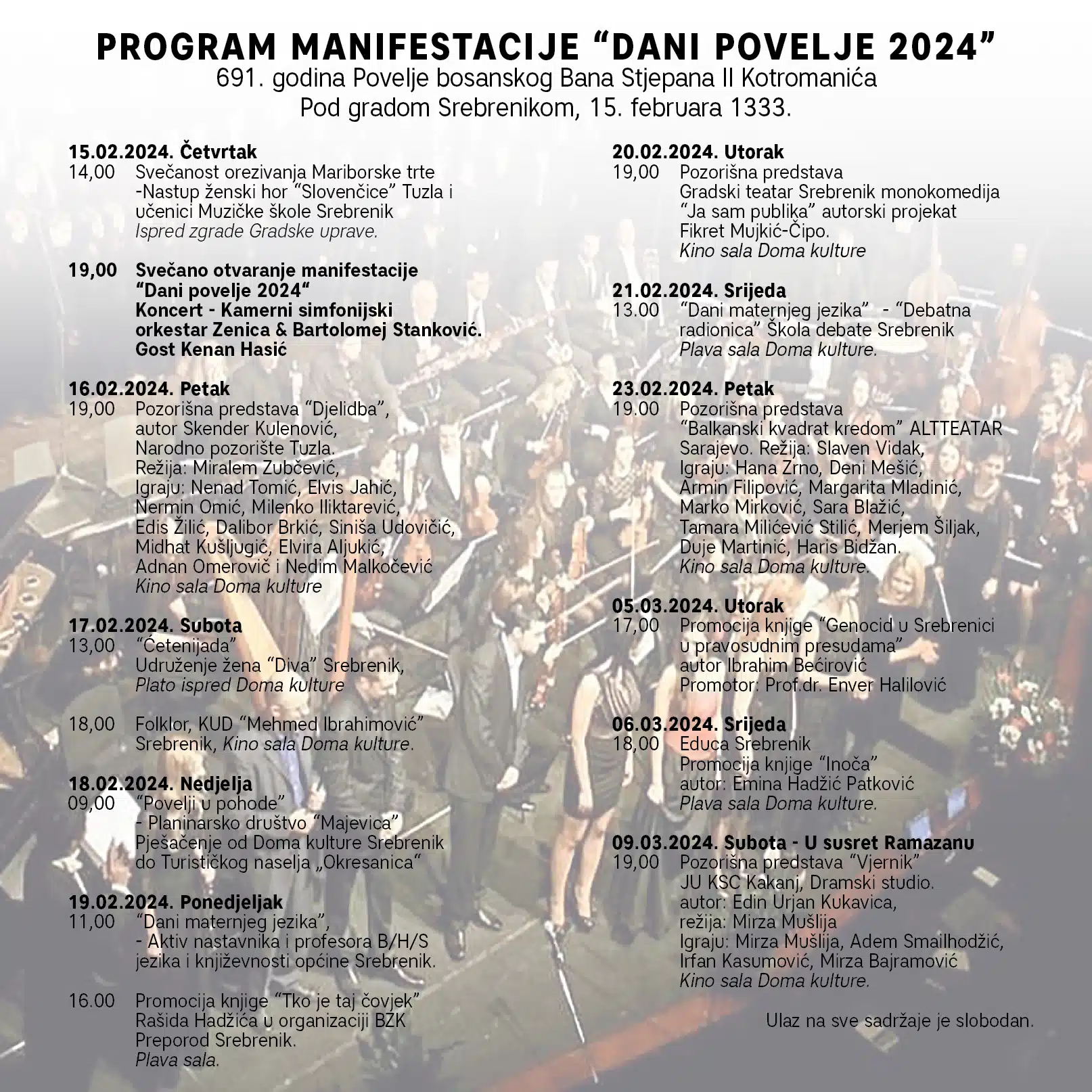 Sutra svečano otvaranje manifestacije “Dani povelje”