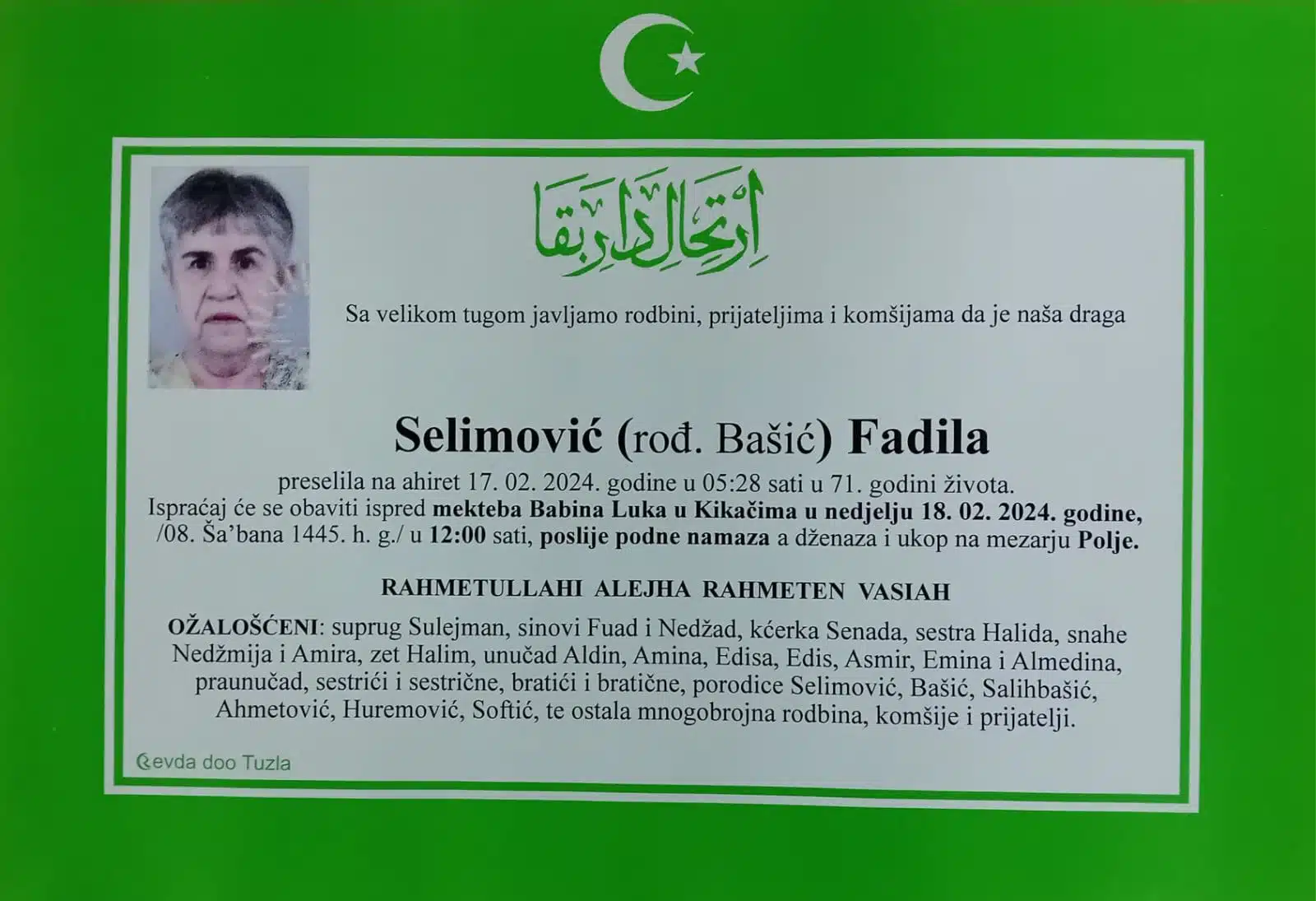 Preminula je Selimović Fadila