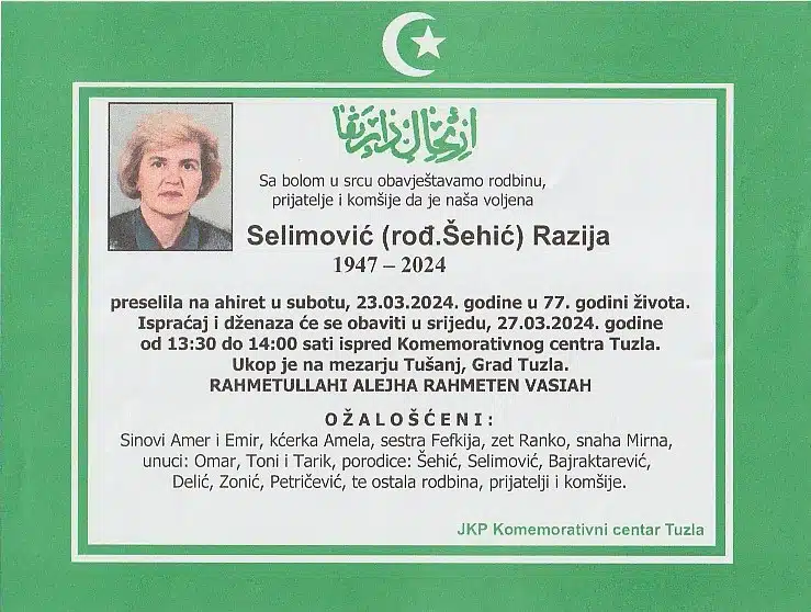 Preminula je Selimović Razija