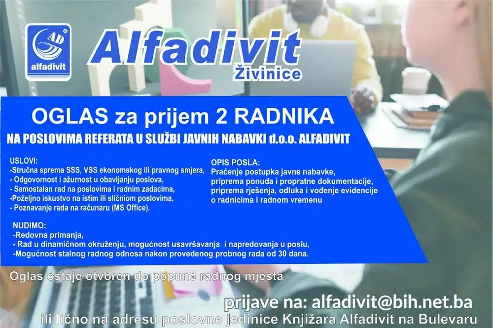 Alfadivit Živinice: Oglas za prijem radnika