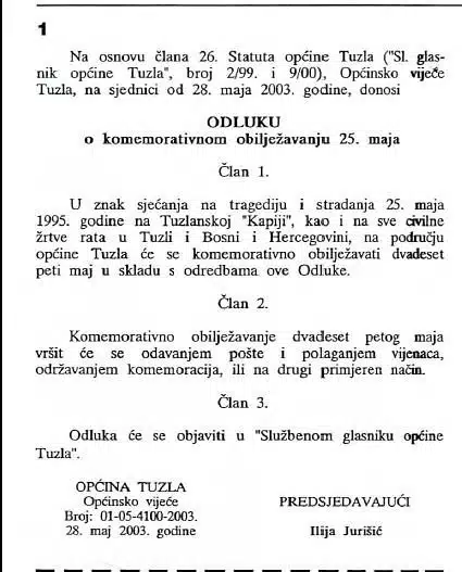 Subota, 25. maj 2024. godine proglašena Danom žalosti u Tuzlanskom kantonu