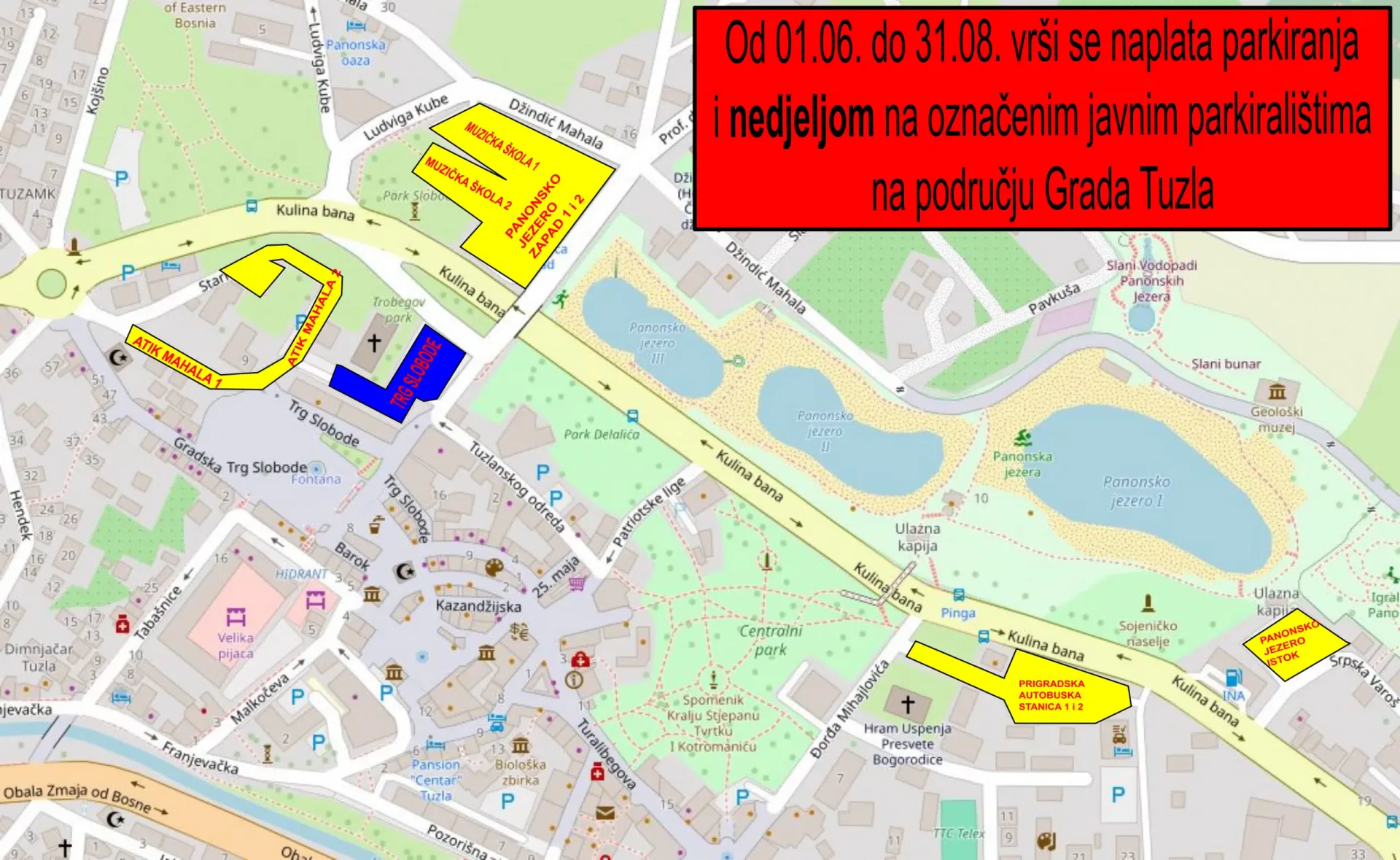 Tuzla: Početak naplate parkirališta od 01.06. do 31.08. i nedjeljom na određenim javnim parkiralištima