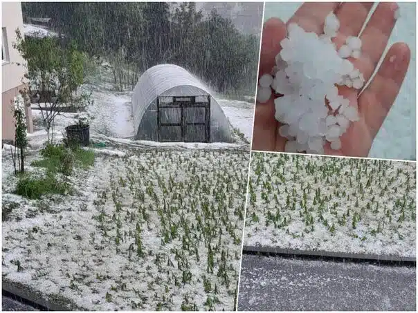 U poslijepodnevnim časovima, dok je kiša padala, također je padalo i ledeno vrijeme.