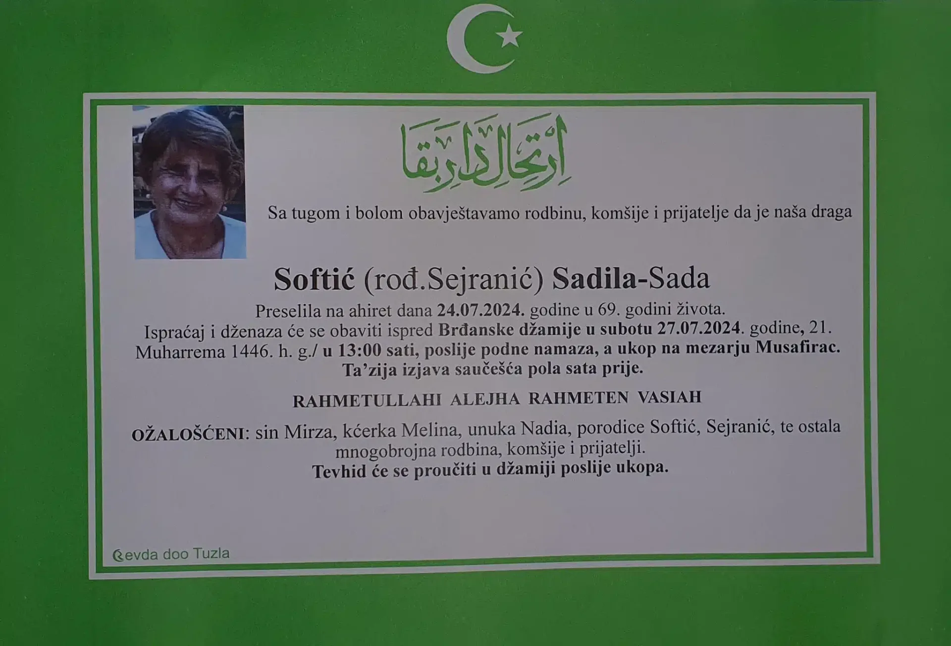 Preminula je Softić Sadila-Sada