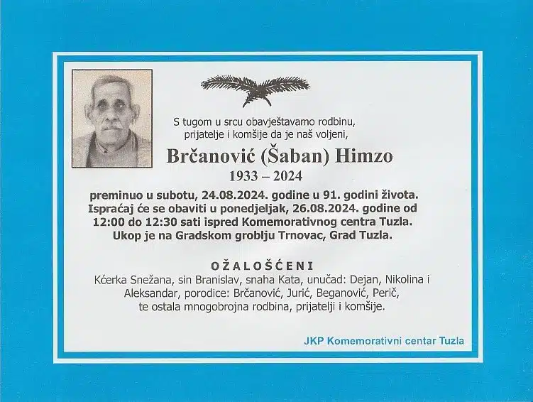 Preminuo je Brčanović Himzo preminuo je brčanović himzo