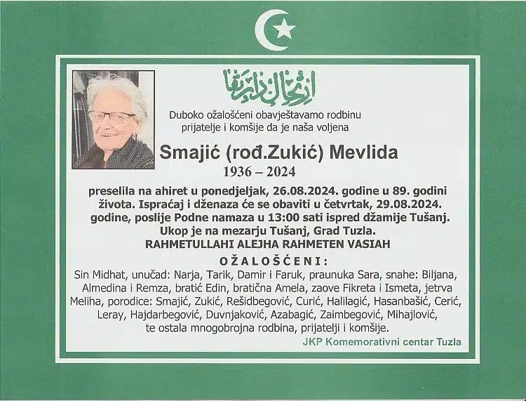 preminula je smajić mevlida