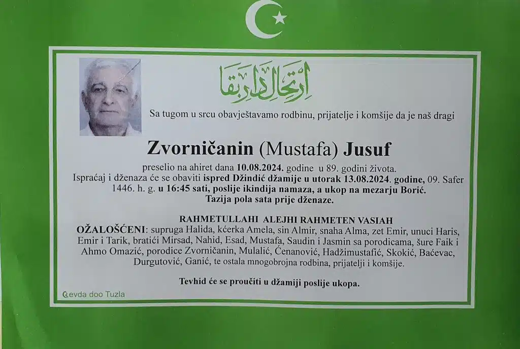 Preminuo je Zvorničanin Jusuf preminuo je zvorničanin jusuf