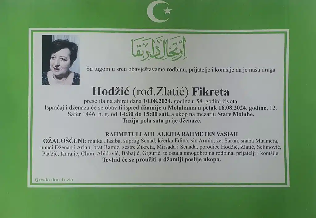 Preminula je Hodžić Fikreta preminula je hodžić fikreta
