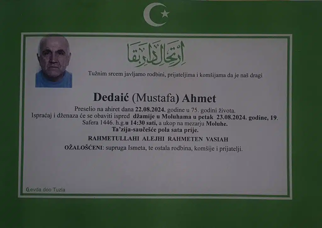 preminuo je dedaić ahmet