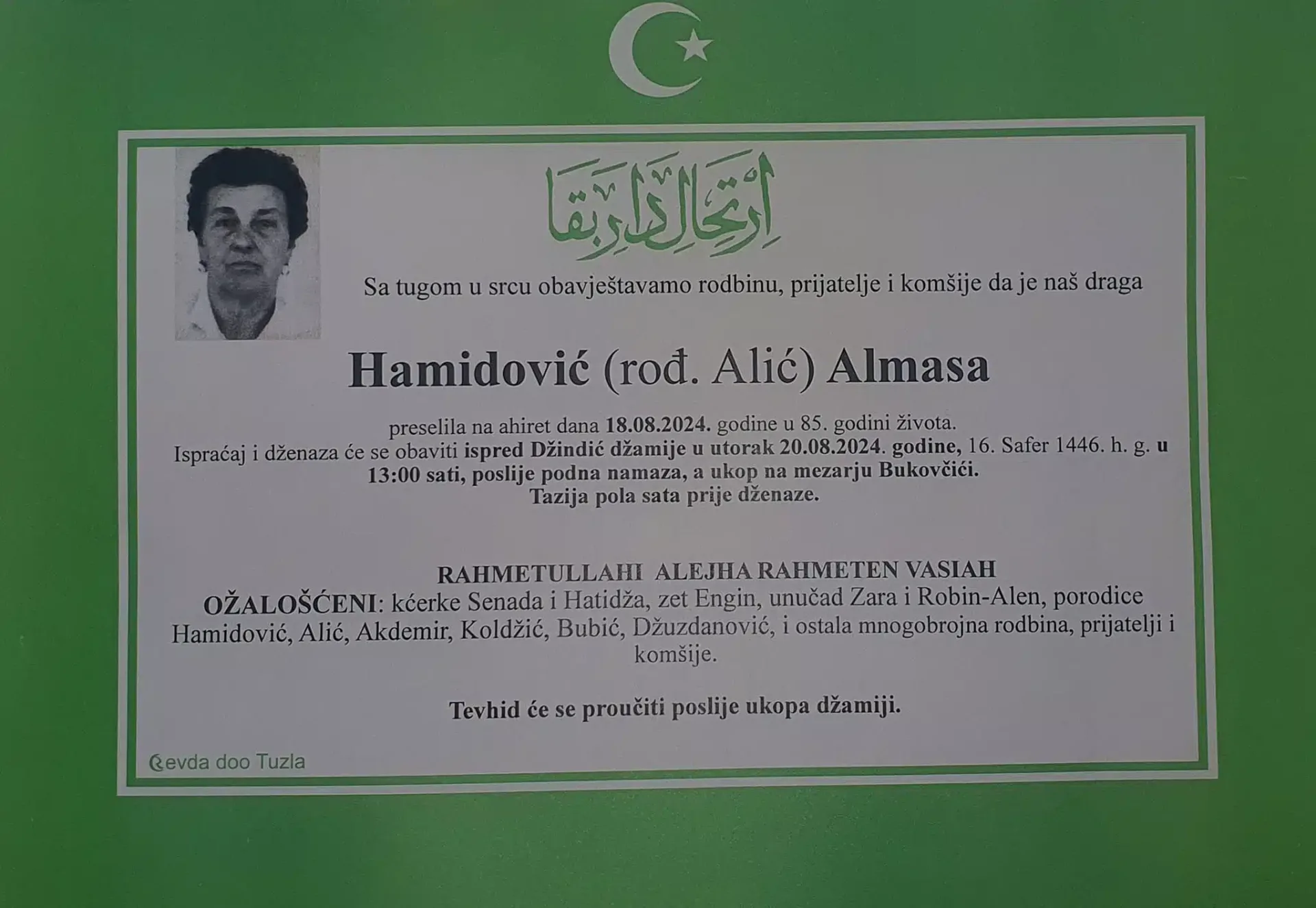 Preminula je Hamidović Almasa