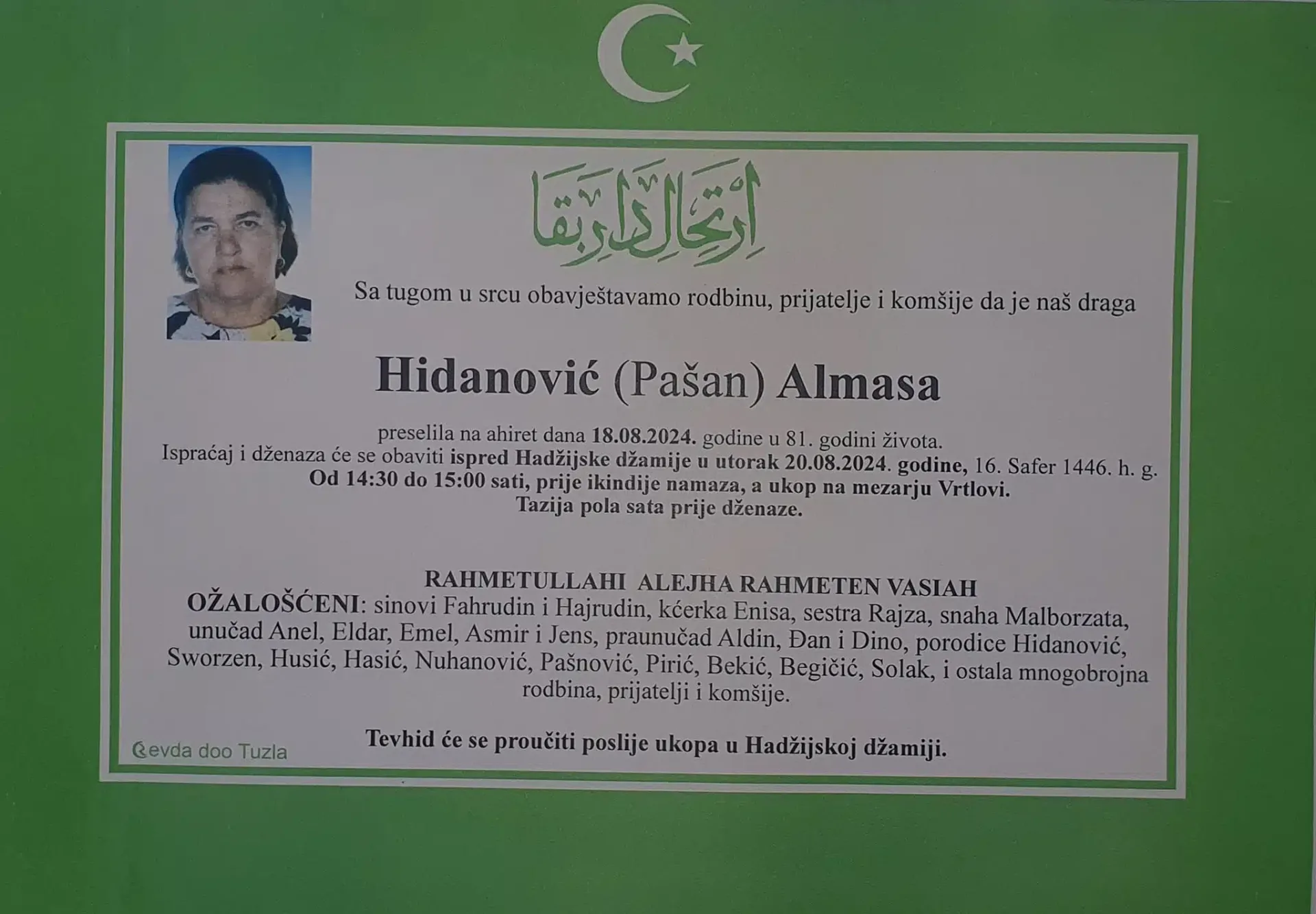 Preminula je Hidanović Almasa
