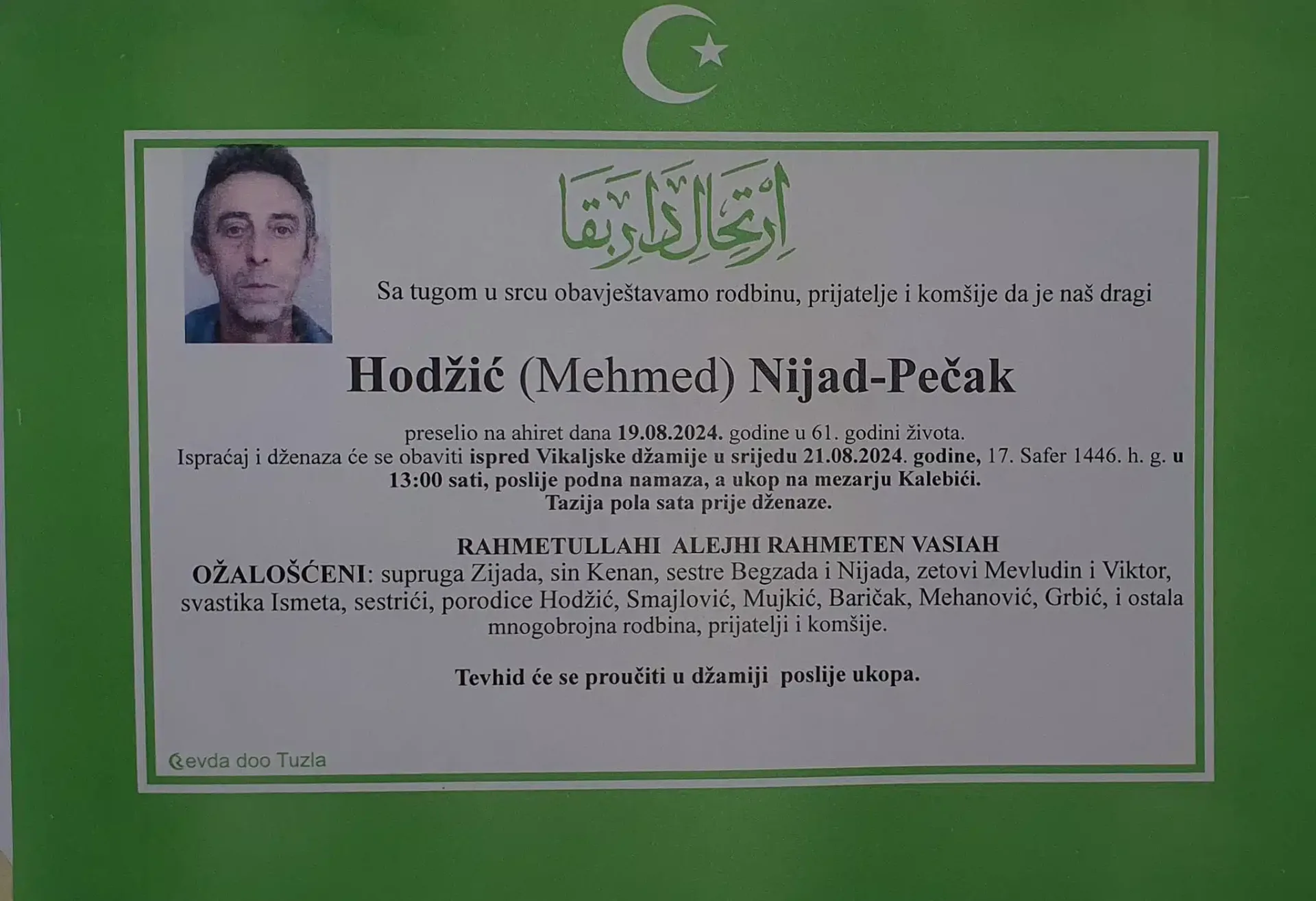 Preminuo je Hodžić Nijad Pečak