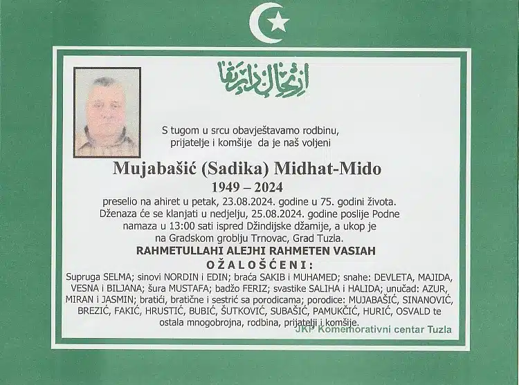 Preminuo je Mujabašić Midhat Mido