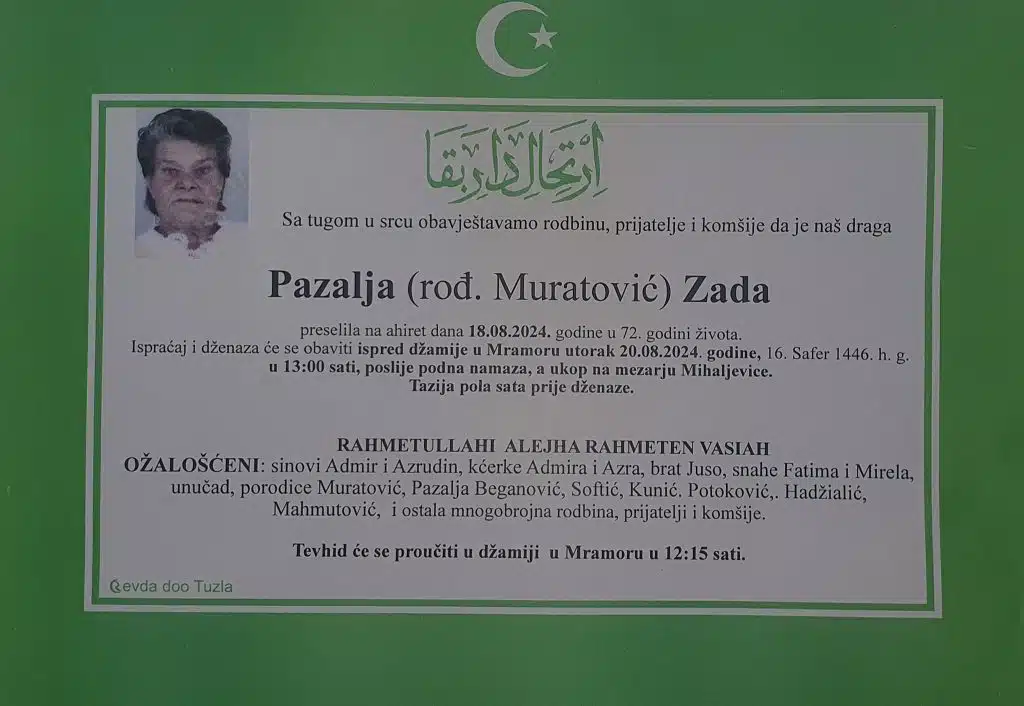 preminula je pazalja zada